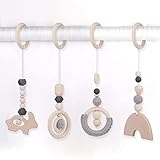 Anhänger Spielzeuge Set für Bab - 4 Stk Spielbogen Anhänger - Baby Gym Spielzeug - Anhänger Spielbogen Holz Baby Hängende Spielzeug - Spieltrapez Holz Spielbogen für Babys, Spielbogen Baby Holz(Grau)