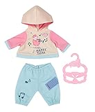 Zapf Creation 706565 Baby Annabell Little Jogginganzug 36cm - Puppenkleidung in apricot, rosa und blau mit Pullover, Hose und Kleiderbügel.