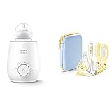 Philips AVENT SCF358/00 Flaschenwärmer für schnelles und gleichmäßiges Erwärmen von Milch & Babynahrung, weiß & Babypflege-Set SCH400/00, 10 Teile, für zu Hause und unterwegs, gelb