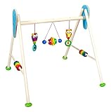 Hess Holzspielzeug 13376 - Spielgerät aus Holz, Serie Eule, für Babys, handgefertigter Spielbogen mit farbenfrohen Figuren und Rasseln, ca. 62 x 57 x 55 cm