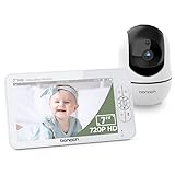 bonoch Babyphone mit Kamera, 7 Zoll 720P LCD Display Wireless Baby Monitor, Nachtsicht, 4000mAh Akku, beidseitige Audiofunktion, Ferngesteuerter Pan-Tilt, 4X Zoom, Temperatursensor, 8 Schlaflieder