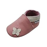 Mejale Weiche Sohle Leder Babyschuhe Lauflernschuhe Krabbelschuhe Kleinkind Kinderschuhe Hausschuhe Karikatur Schmetterling(6-12 Monate, Rosa,M)
