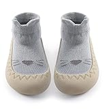 Exemaba Baby Sockenschuhe rutschfeste Niedlicher Cartoon Weicher Stricken Babybodenschuhe Kleinkind Schuhe für Mädchen Junge(Blaue Katze,Tag21/ 6-12M)