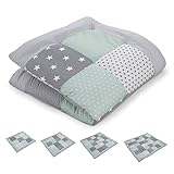 ULLENBOOM® Baby Krabbeldecke 100x100 cm gepolstert Mint Grau (Made in EU) - Krabbeldecke für Baby mit 100% OEKO-TEX® Baumwolle, ideal als Babydecke, Laufgittereinlage & Spieldecke