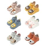 volumoon 6 Paar Baby Anti-Rutsch Socken, Kleinkinder Rutschsocken, Stoppersocken Kinder, Baumwolle Rutschfeste Socke, Cartoon Tiermotive,für Mädchen Jungen (DE/NL/SE/PL, Alter, 3 Jahre, 5 Jahre)
