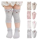 Huakunda 4 Paar Baby Knieschoner Baby Socken, Unisex Beinwärmer Kleinkind Anti-Rutsch mit Gummipunkten zum Krabbeln 0-36 Monate (S, 01)