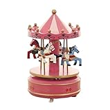 YOOPKA Spieluhr Karussell-Spieluhr 10 Farben Spieluhr Aus Holz 4-Pferde-Karussell-Pferd-Spieluhr Spieluhren Mädchen (Blue : A, Size : 19.5 * 10.5cm)
