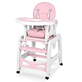 Kinderhochstuhl Babyhochstuhl Mitwachsender Multifunktions Hochstuhl 5in1 Tisch + Babystuhl regulierbar Schaukelfunktion SINCO Ricokids (Rosa)