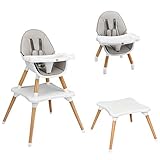 DREAMADE Hochstuhl mit Tisch, Kinderhochstuhl Höhenverstellbar, Babystuhl mit Abnehmbarem Essbrett und Sitzkissen, Kombihochstuhl für Kinder ab 6 Monate (Hellgrau)