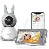 DEATTI Babyphone mit Kamera, 1080P Babyfon Video, 5' Baby Monitor with Kamera und APP, Bewegungs- und Schreierkennung, PTZ, IR Nachtsicht, Zwei-Wege-Audio, Schlaflieder,Temperaturanzeige