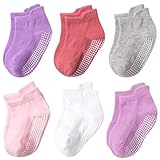 6 Paar rutschfeste Baby-Socken für Kleinkinder mit Griffen am für Kleinkinder, Mädchen und Jungen Geburt Baby (Purple, 12-24 Months)