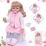 ZIYIUI Niedliche 60 cm große Reborn Baby Puppe Mädchen mit Gelocktem Haar Und Großen Augen, Weiches Silikon-Vinyl, Handgefertigt, Für Neugeborene, Kleinkinder, Baby-Spielzeug