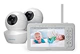 Babysense Baby Monitor mit 5' HD Split-Screen, Babyphone mit 2 HD-Kameras, Fernbedienung PTZ, Nachtlicht, 300m Reichweite, Zwei-Wege-Audio, 4-facher Zoom, 4000mAh Akku
