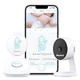 Sense-U Baby Monitor 3 mit Kamera,Babyphone,das Sie bei Bauchbewegungen,Rollen,Temperaturen und Erkannten Bewegungen Benachrichtigt, mit Nachtsicht,2-Wege-Sprechfunktion und Großer Reichweite