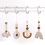 Anhänger Spielzeuge Set für Bab - 4 Stk Spielbogen Anhänger - Baby Gym Spielzeug - Anhänger Spielbogen Holz Baby Hängende Spielzeug - Spieltrapez Holz Spielbogen für Babys, Spielbogen Baby Holz(Braun)
