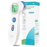 Fieberthermometer kontaktlos infrarot Stirnthermometer für Babys Erwachsene, multifunctional digitales 2 in 1 Thermometer mit sofort Ablesung, Fieberalarm, LCD Anzeige, Speicherabruf mit genauer Zeit