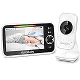 HelloBaby Babyphone mit Kamera und Audio, 12,7 cm (5 Zoll) Farb-LCD-Bildschirm, Infrarot-Nachtsichtkamera, VOX-Modus, Temperaturanzeige, Schlaflie (weiß)