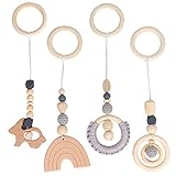 SKJJL Holz Spielbogen Baby, 4 Stücke Spielbogen Anhänger Baby Holz, Anhänger Spielbogen Holz Baby， Spielbogen Baby Gym Holz für Babygymnastik aktiv Spielzeug, Babys