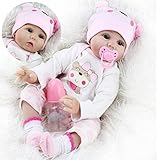 ZIYIUI Reborn Babys Puppe Lebensecht Mädchen 22Zoll 55cm Realistisch Weiches Vinylsilikon Reborn Puppen Neugeborene wie Echtes Baby in Rosa Kleidern