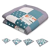ULLENBOOM Baby Krabbeldecke 120x120 cm gepolstert Waldtiere Petrol (Made in EU) - Krabbeldecke für Baby mit 100% OEKO-TEX Baumwolle, ideal als Babydecke & Spieldecke