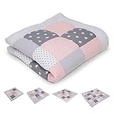 ULLENBOOM ® Baby Krabbeldecke 120x120 cm gepolstert Rosa Grau (Made in EU) - Krabbeldecke für Baby mit 100% ÖkoTex Baumwolle, ideal als Babydecke & Spieldecke