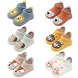 FedMois 6er Pack Baby Kleinkinder ABS rutschfeste Socken Sneaker Socken Tiermotive Baumwolle, Mehrfarbig, 1-3 Jahre