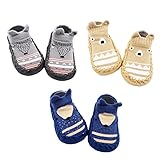 Z-Chen 3 Paar Lauflernschuhe Krabbelschuhe ABS Socken Babyschuhe Antirutsch, Grau + Braun + Dunkelblau, 12-18 Monate