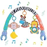 Baby Bogen Spielzeug Kinderwagen - Clip auf Kinderbett Aktivitätsleiste Musikalische Sinnesaufhängung Krippenbogen Spielzeug mit Rassel Babys Reise Spielbogen Kinderwagen