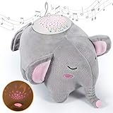 Momcozy Einschlafhilfe für Babys und Erwachsene, Tragbarer Elefant aus Plüsch Baby Spieluhr mit 15 Beruhigende Musik, 3 Farben Nachtlicht mit Sternenhimmel Projektor, Geschenk für Junge und Mädchen