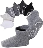 EBMORE Stoppersocken Kinder Baby Warme Antirutsch Dicke Socken für Jungen Kleinkinder Mädchen Anti Rutsch Baumwolle Geschenk Babysocken 6 Paar (Sortiertes Grau （6 Paare）,1-3 Jahre)