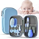 Babypflege Set, 8-teiliges Set für Baby Alltag Pflege Mit Baby Gesundheitswesen Kit mit Thermometer Nasensauger Pipette Feeder Nagel Haarpflegeset, Fingerzahnbürste Nasenpinzette (Blau)