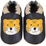 IceUnicorn Krabbelschuhe Baby Lauflernschuhe Jungen Mädchen Weicher Leder Babyhausschuhe Kleinkind Rutschfeste Lederschuhe Baby(Schwarzer Tiger, 12-18 Monate)