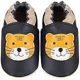 IceUnicorn Krabbelschuhe Baby Lauflernschuhe Jungen Mädchen Weicher Leder Babyhausschuhe Kleinkind rutschfeste Lederschuhe Baby(Schwarzer Tiger, 12-18 Monate)