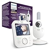 Philips Avent Babyphone mit Kamera, Tag- und Nachtsicht, hohe Reichweite, Eco-Mode, FHSS-Technologie, 3,3 Zoll Farbbildschirm, 10 Stunden Akkulaufzeit, weiß (Modell SCD843/26)