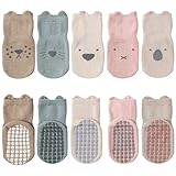 FedMois 5er Pack Baby Kleinkinder ABS rutschfeste Socken Sneaker Socken Tiermotive Baumwolle, 1-3 Jahre