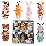 HIULLEN 6 Stück Mini Reborn Puppen, 3,5 Zoll Waschbare realistische Silikon Puppen, Mini Schlafende Wiedergeburt Puppen, Puppe und Kleidung Set, für Kinder Jungen Mädchen, ab 3 Jahren