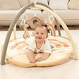 Hakuna Matte Baby Spielbogen - Extra Dicke und Weiche Krabbeldecke für Baby mit Entdeckungsspiegel und 4 Spielbogen Anhänger - Baby Spieldecke in Schönem Regenbogen Design - EN71, REACH-konform