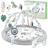 Nukido Interaktive Pädagogische Babyspielmatte – Babyspielmatte für Bodenspiel ab der Geburt – Spielmatte für Babys – 2in1 Baby-Sensormatte – 7 Funktionelle Spielzeuge – 56 cm Grau